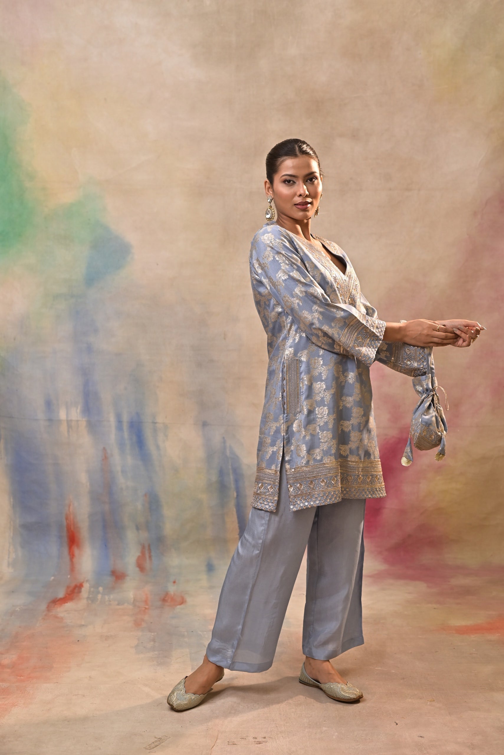 Powder Blue Brocade Co-ord Set