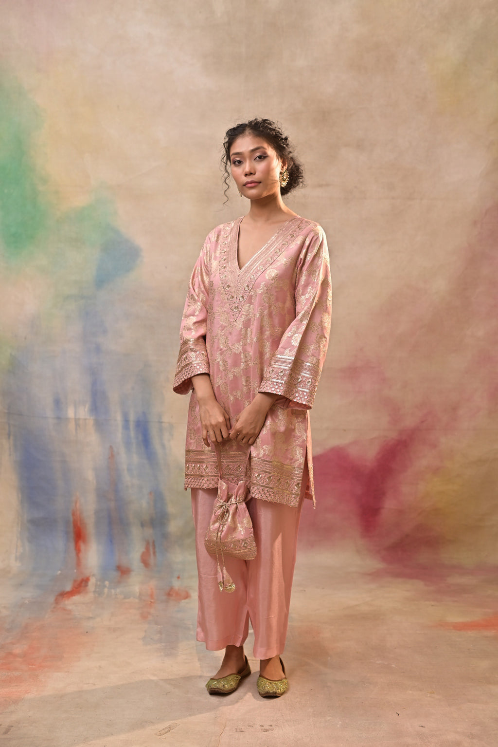 Blush Pink Brocade Co-ord Set