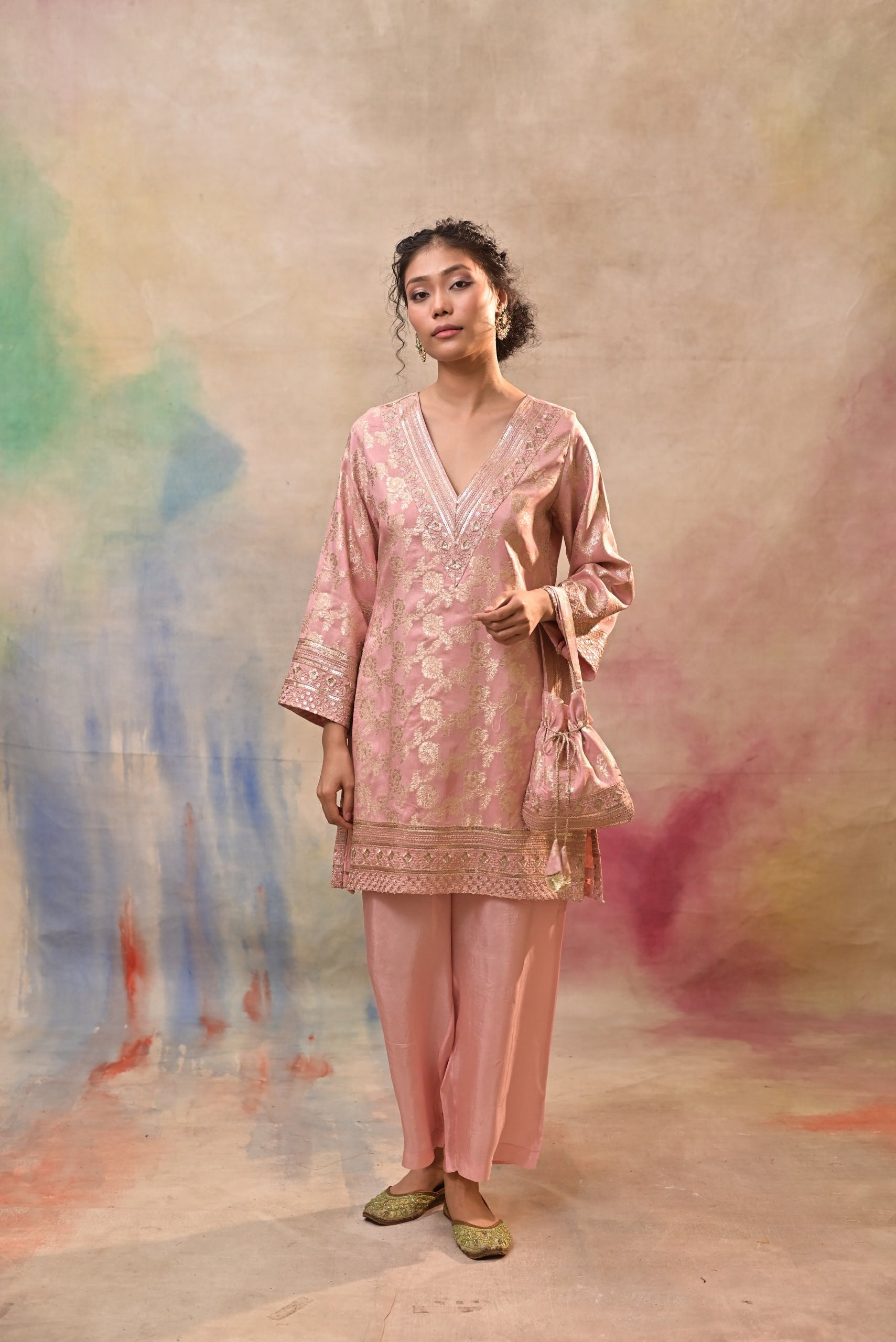 Blush Pink Brocade Co-ord Set
