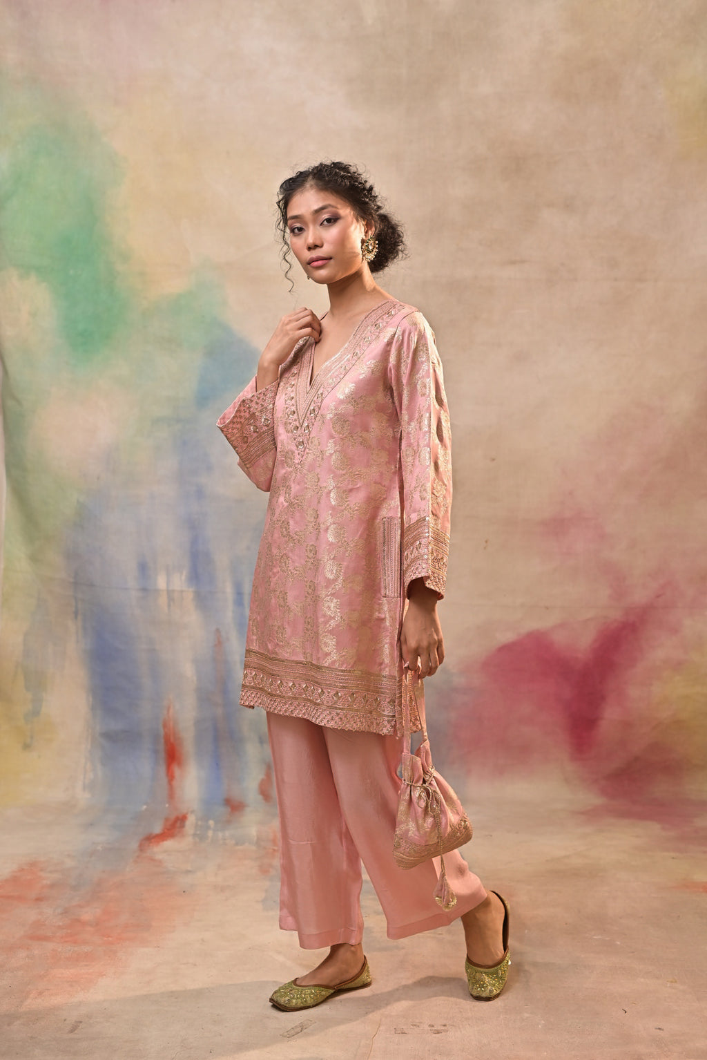 Blush Pink Brocade Co-ord Set