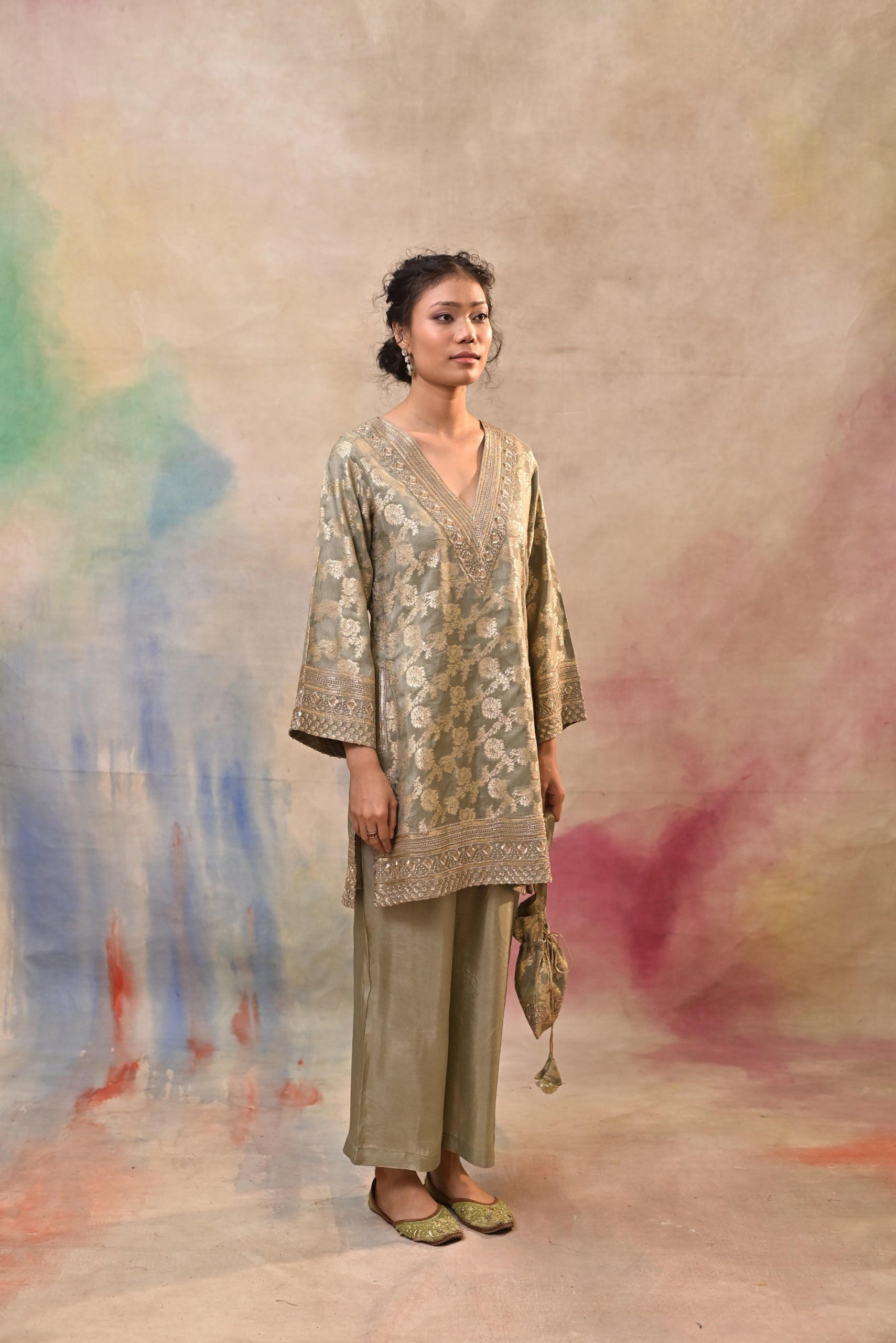 Olive Green Brocade Co-ord Set