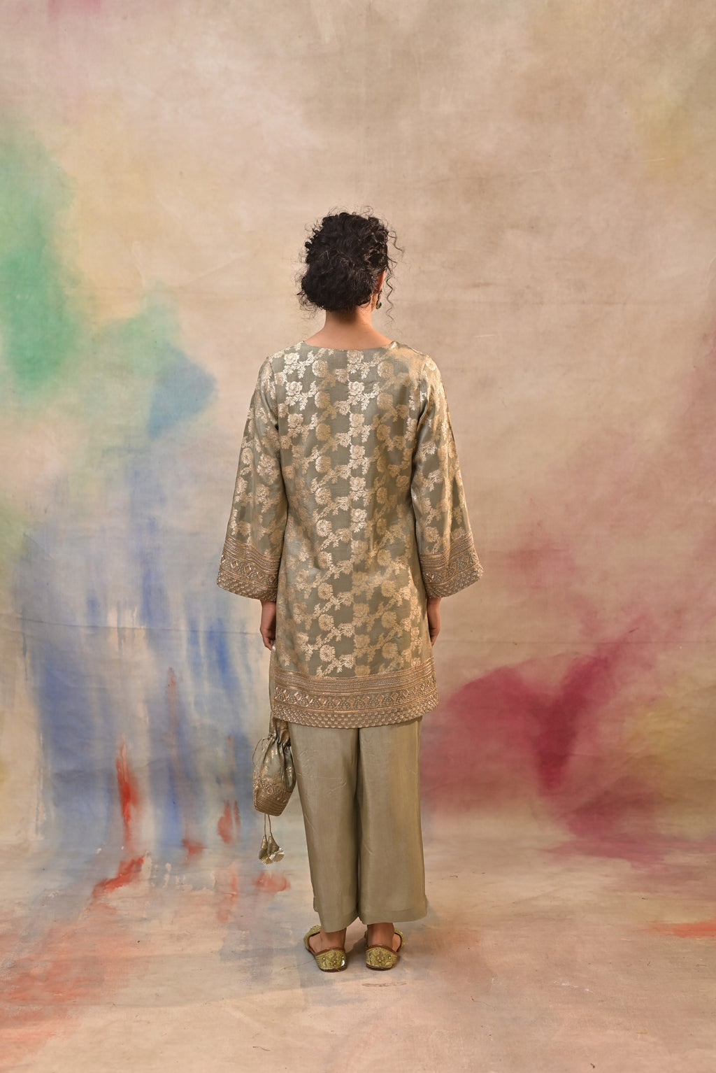 Olive Green Brocade Co-ord Set