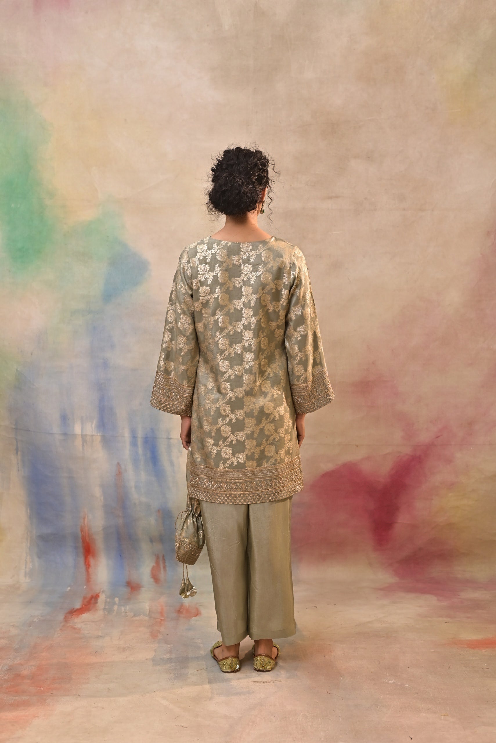 Olive Green Brocade Co-ord Set