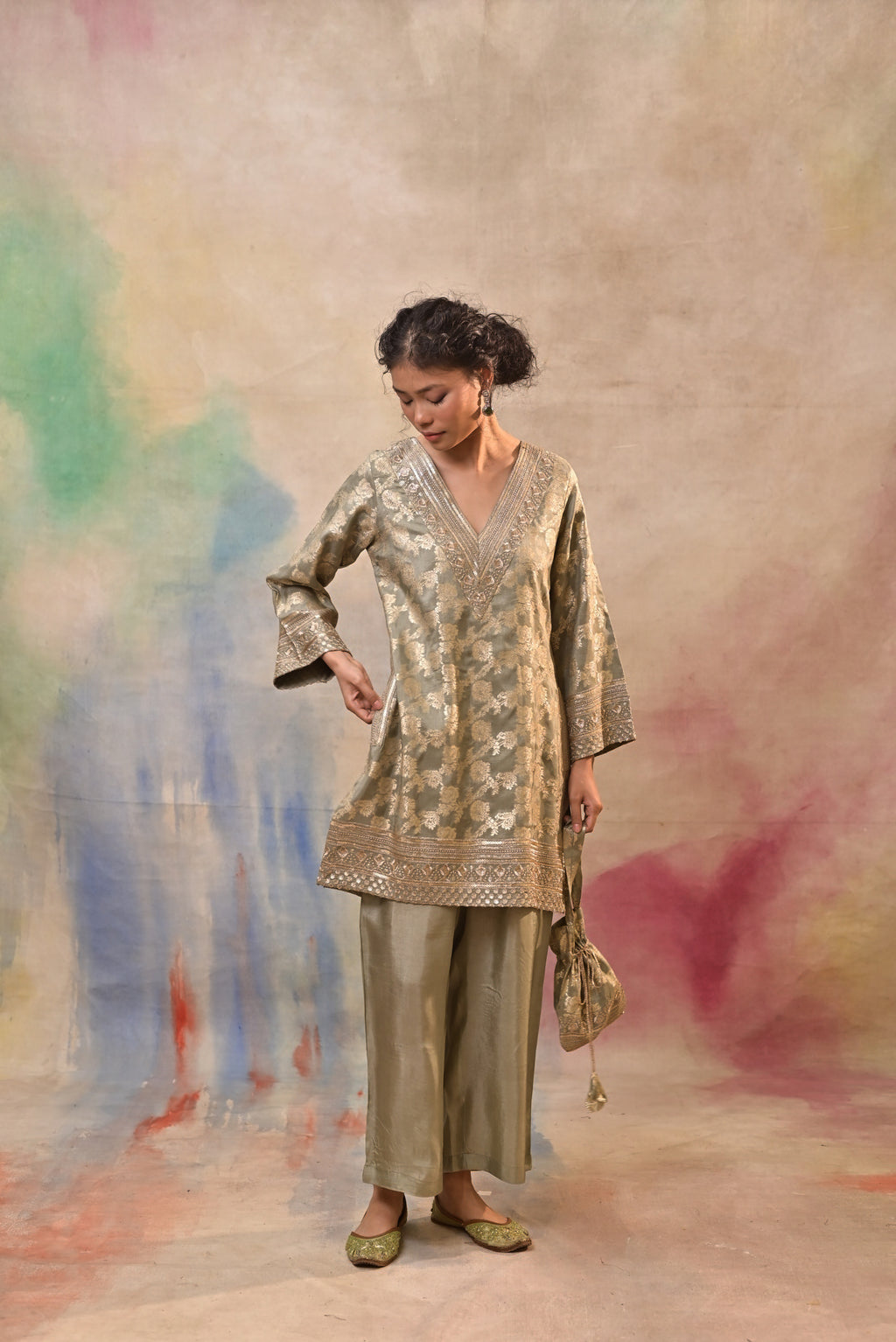 Olive Green Brocade Co-ord Set