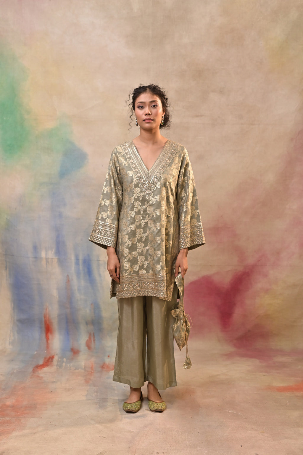 Olive Green Brocade Co-ord Set