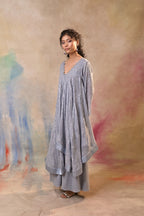 Mist Grey Printed Indo Western Set