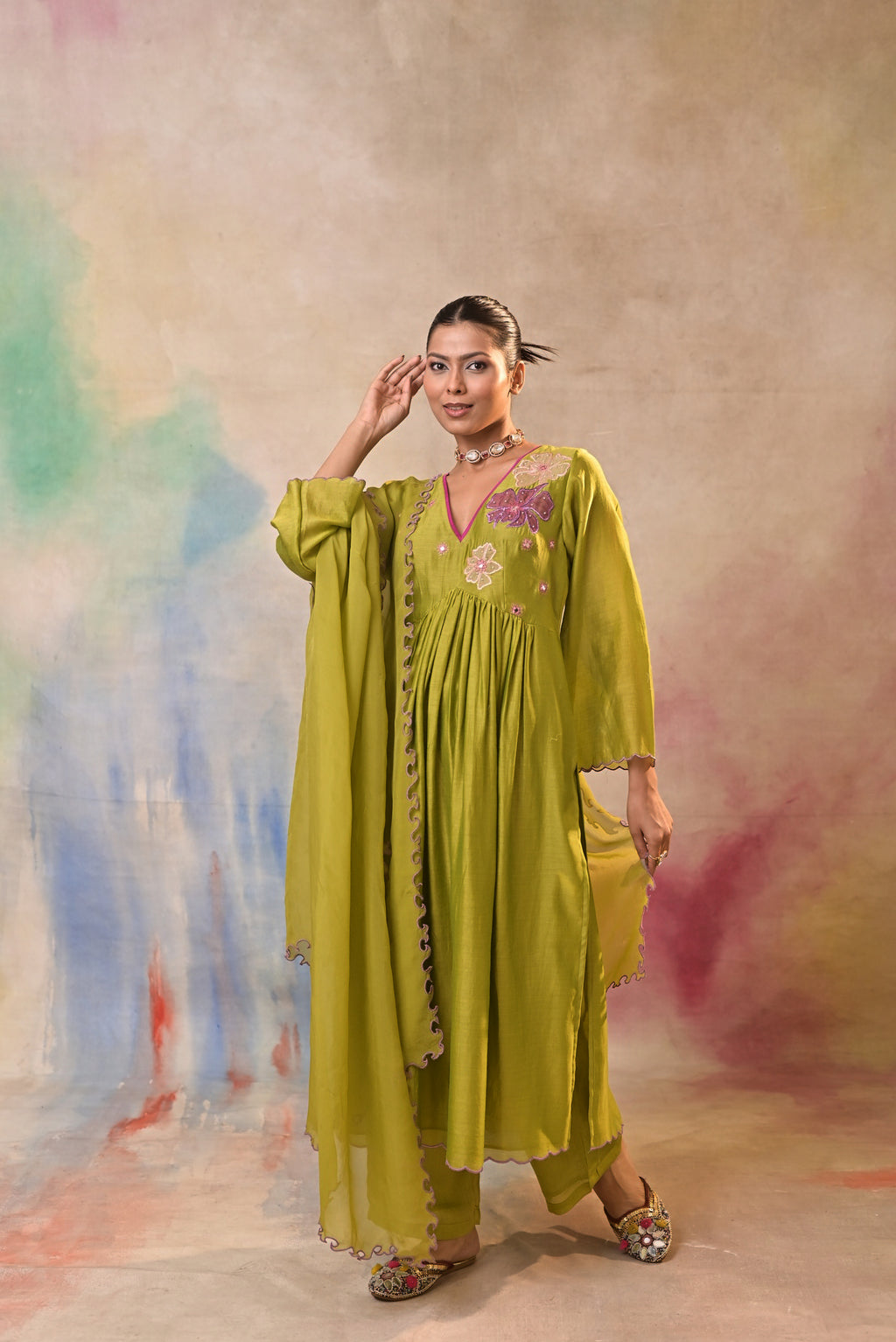 Olive Bloom Embroidered Set