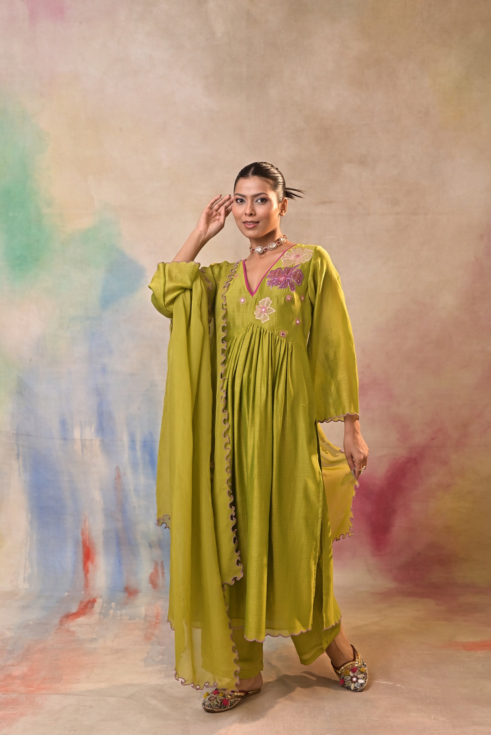 Olive Bloom Embroidered Set