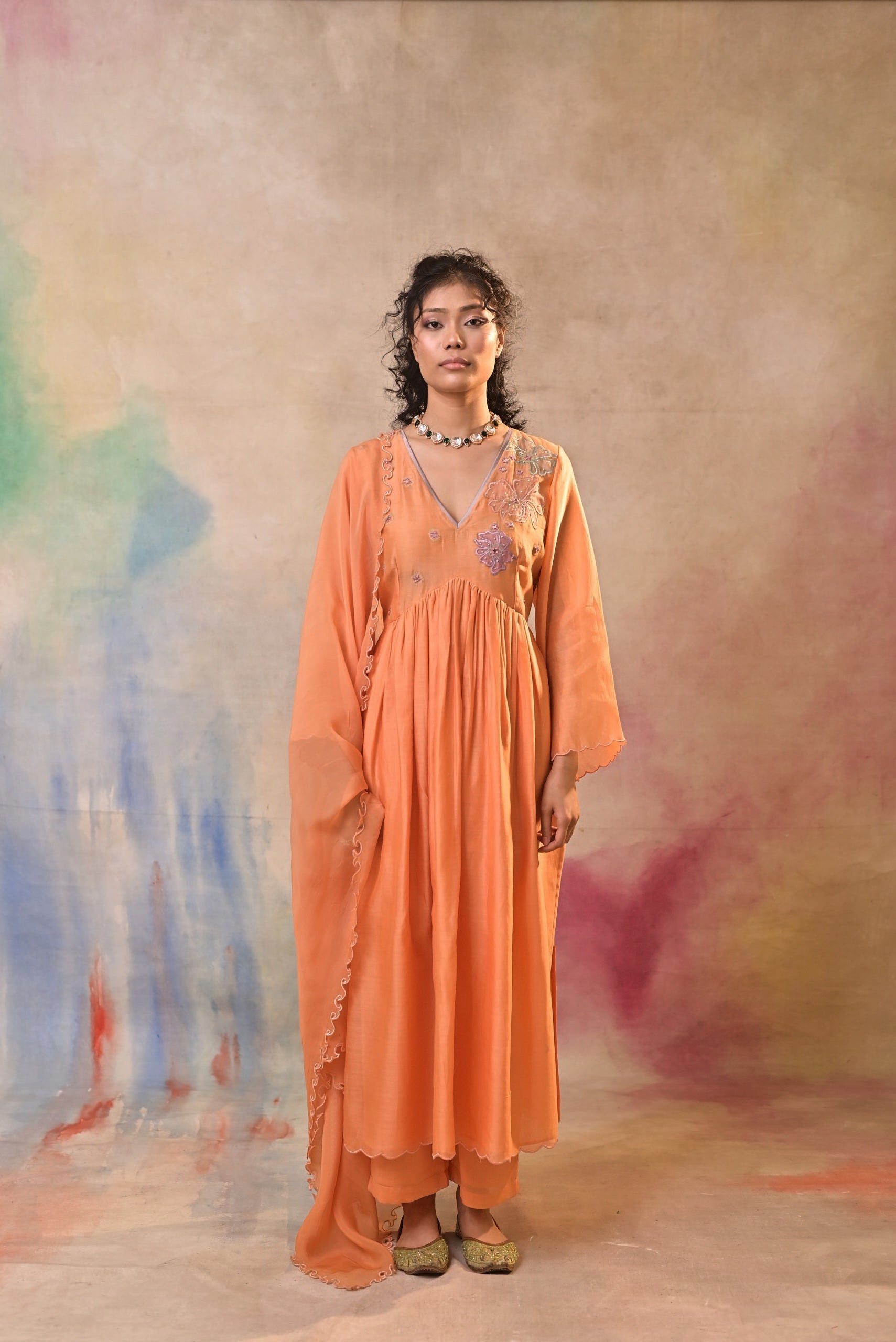 Peach Bloom Embroidered Set