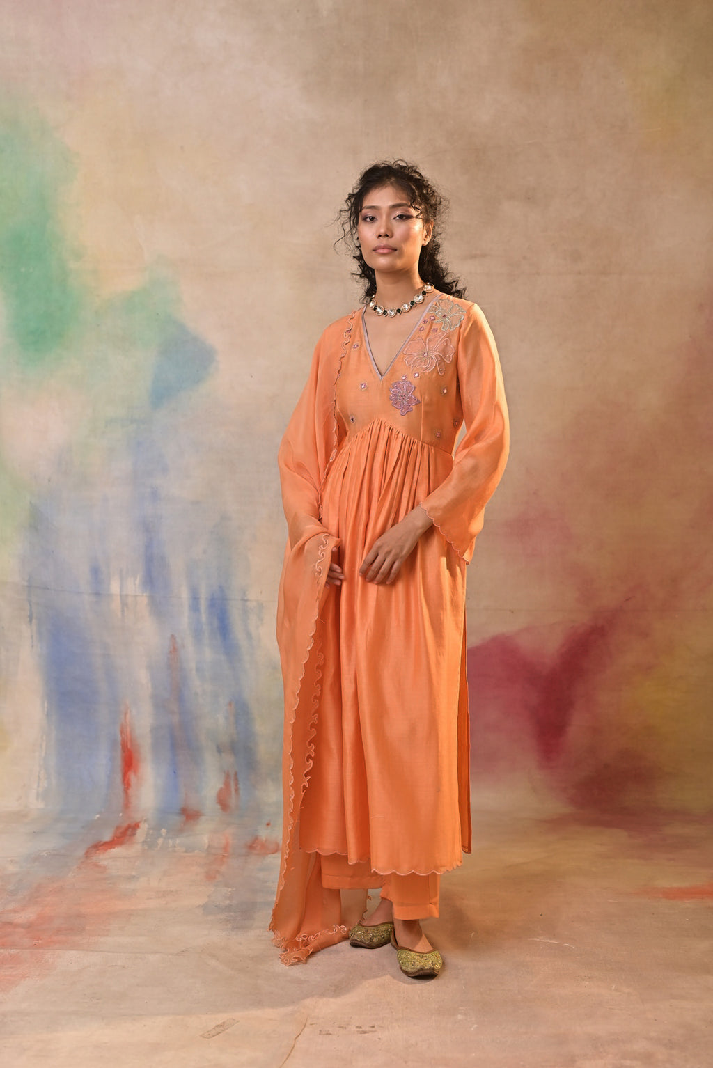 Peach Bloom Embroidered Set