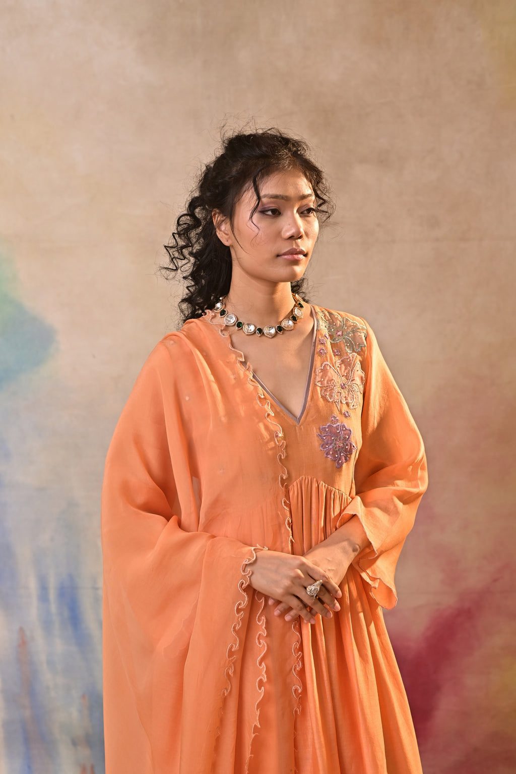 Peach Bloom Embroidered Set