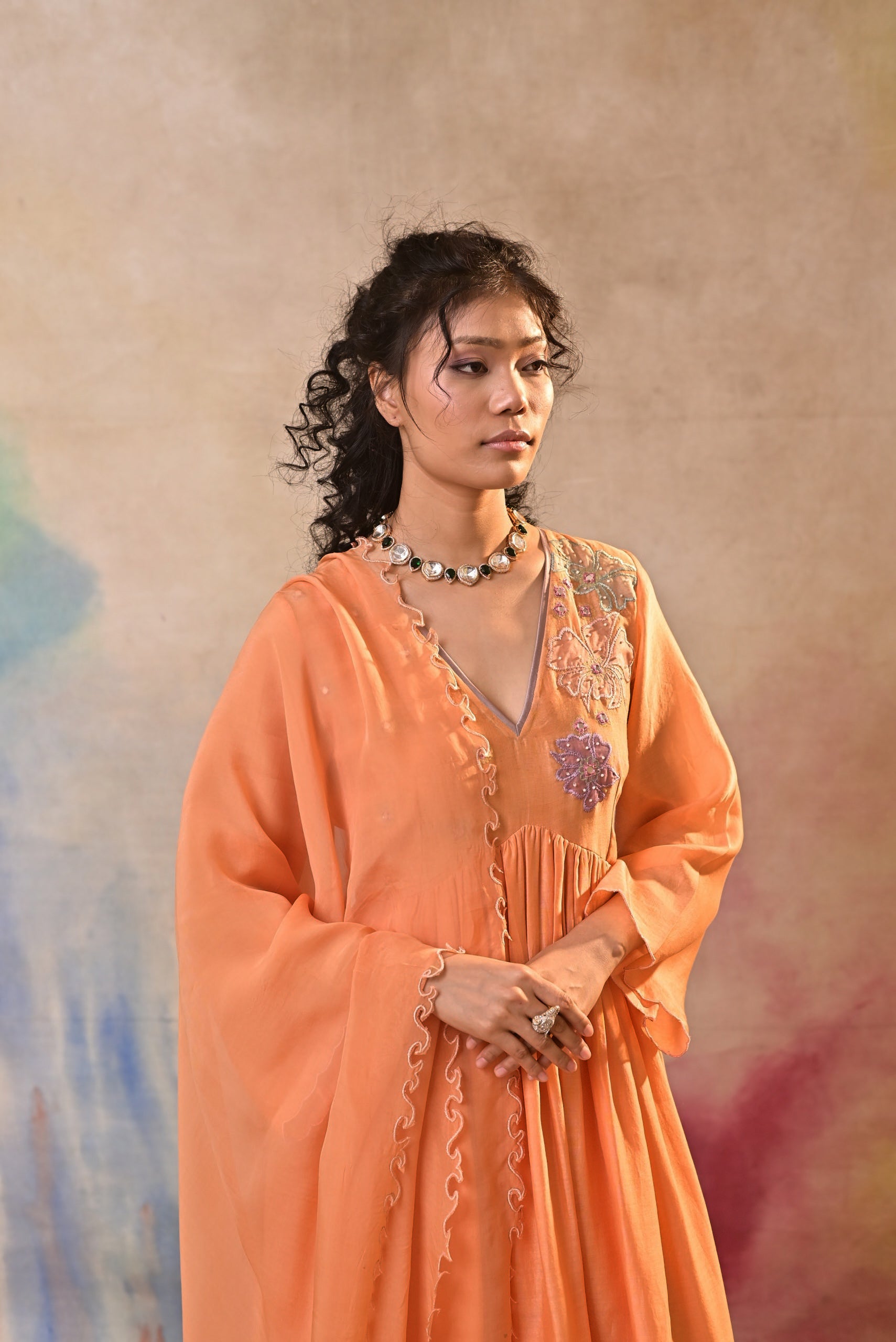 Peach Bloom Embroidered Set