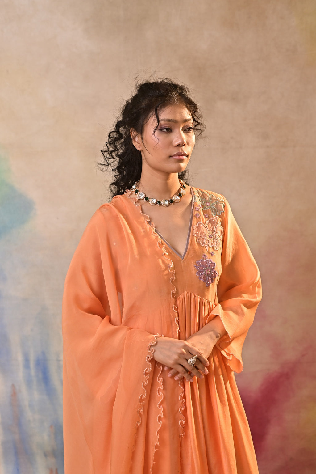 Peach Bloom Embroidered Set