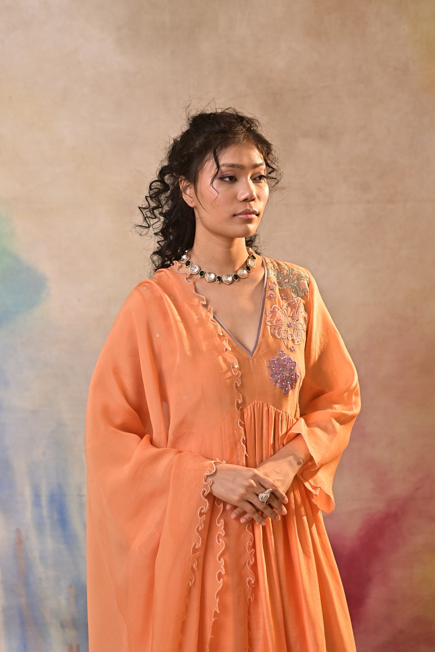 Peach Bloom Embroidered Set