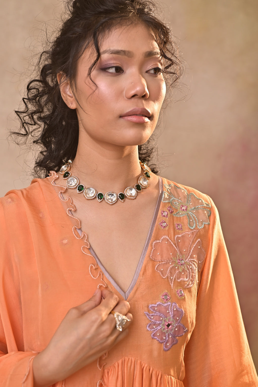Peach Bloom Embroidered Set