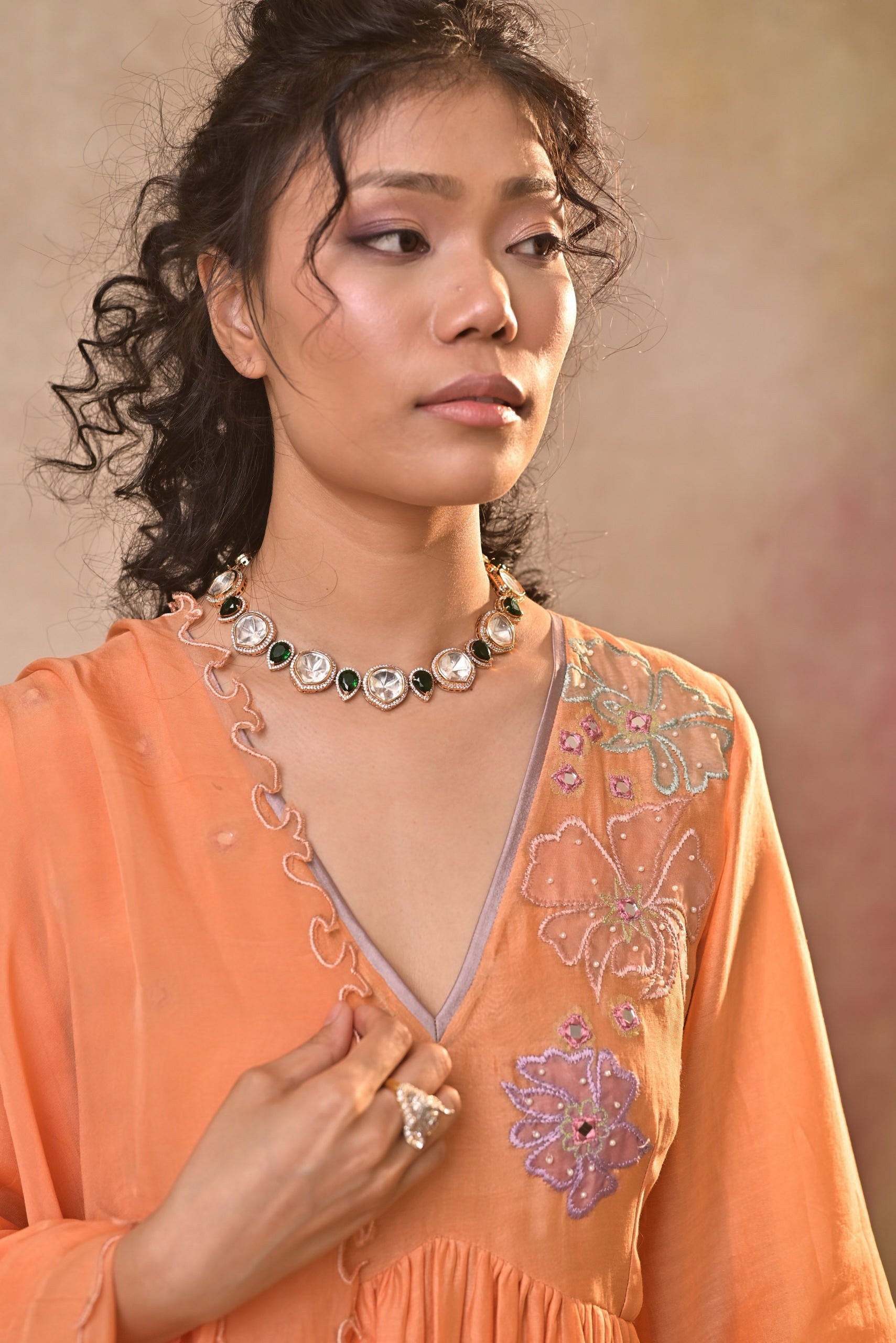 Peach Bloom Embroidered Set