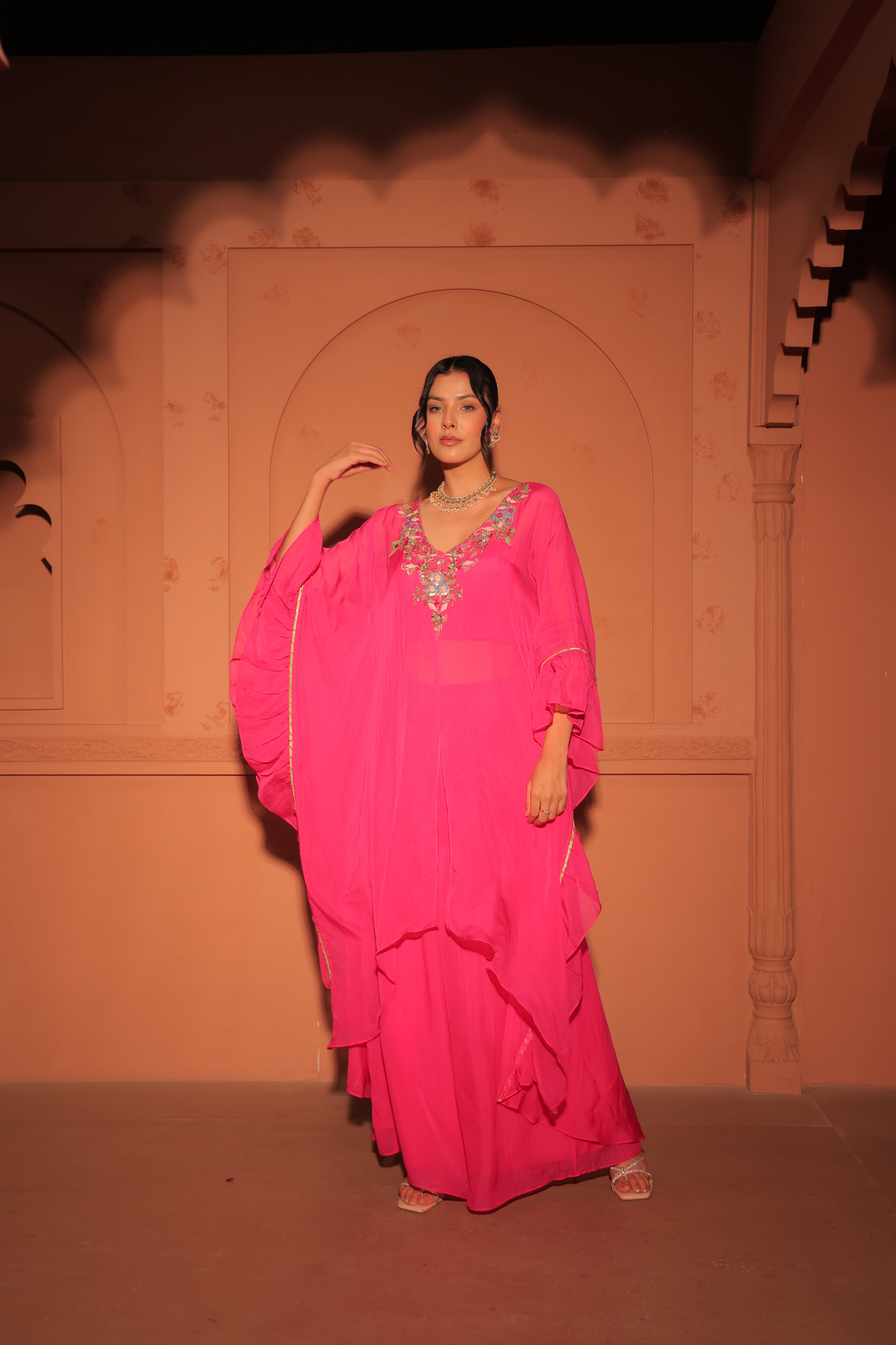 Rani Pink Draped Kaftan Set