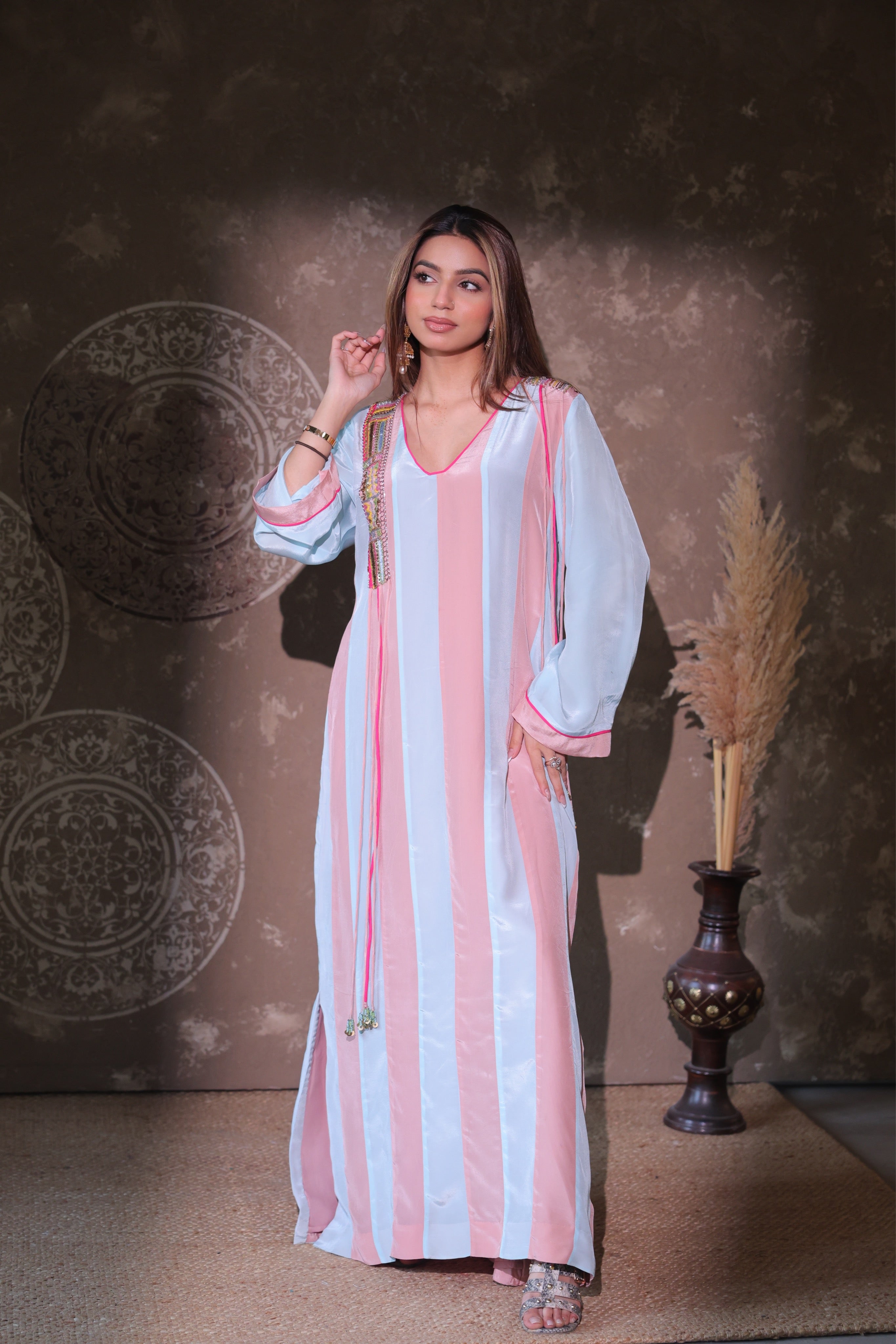 Pastel Stripe Kaftan Set