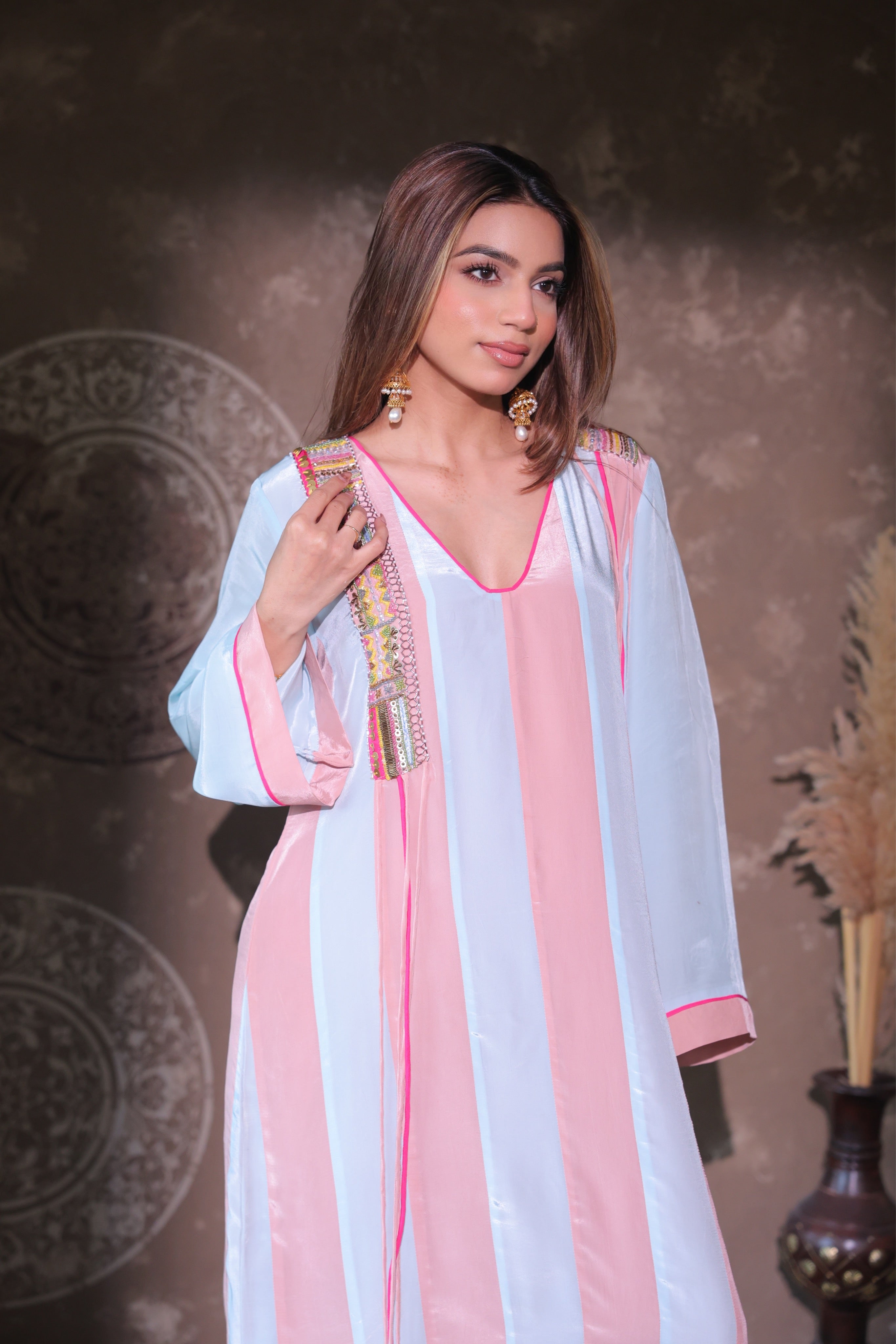 Pastel Stripe Kaftan Set
