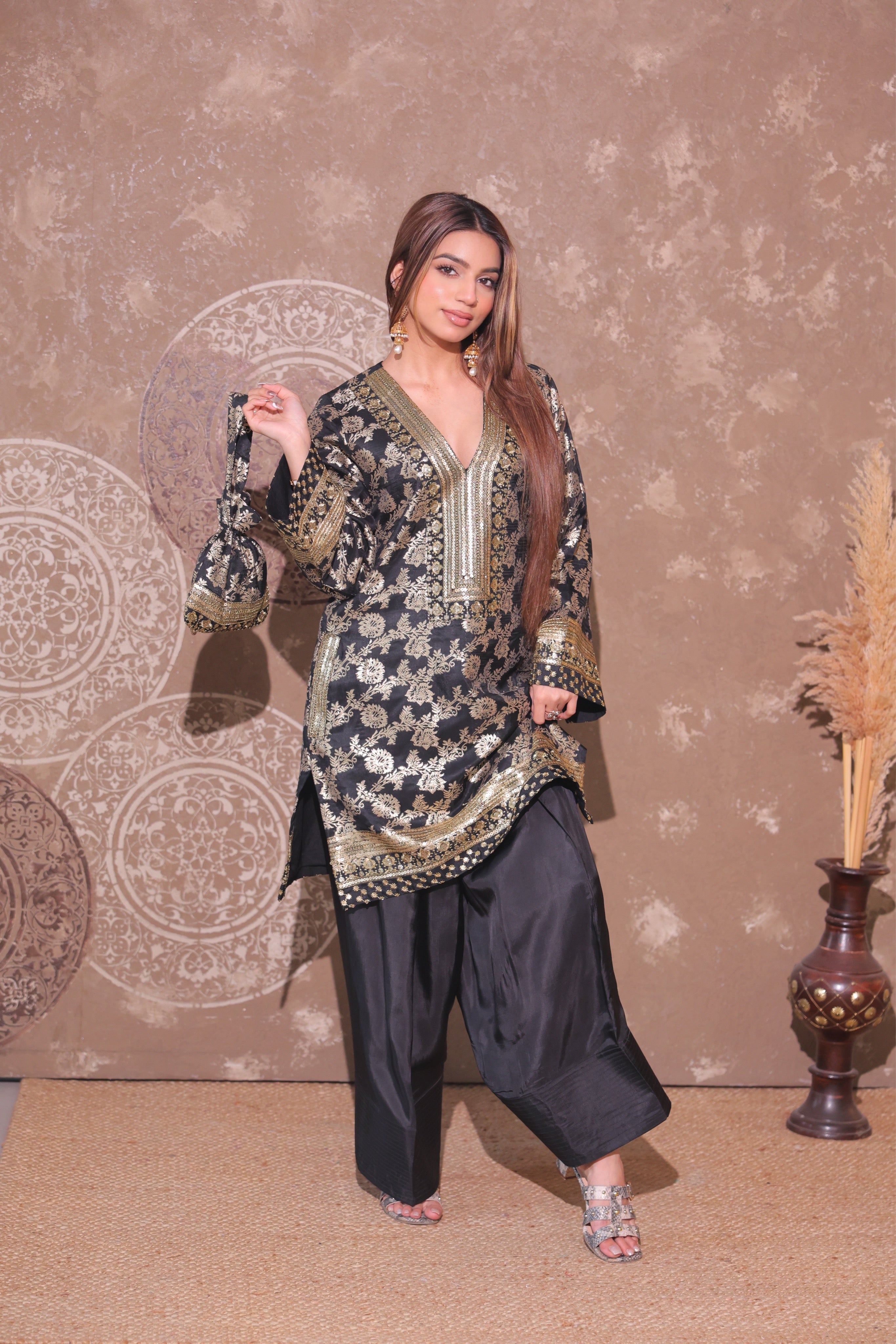 Classic Black Brocade Co-ord Set