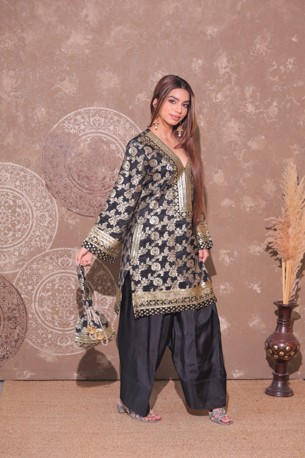 Classic Black Brocade Co-ord Set