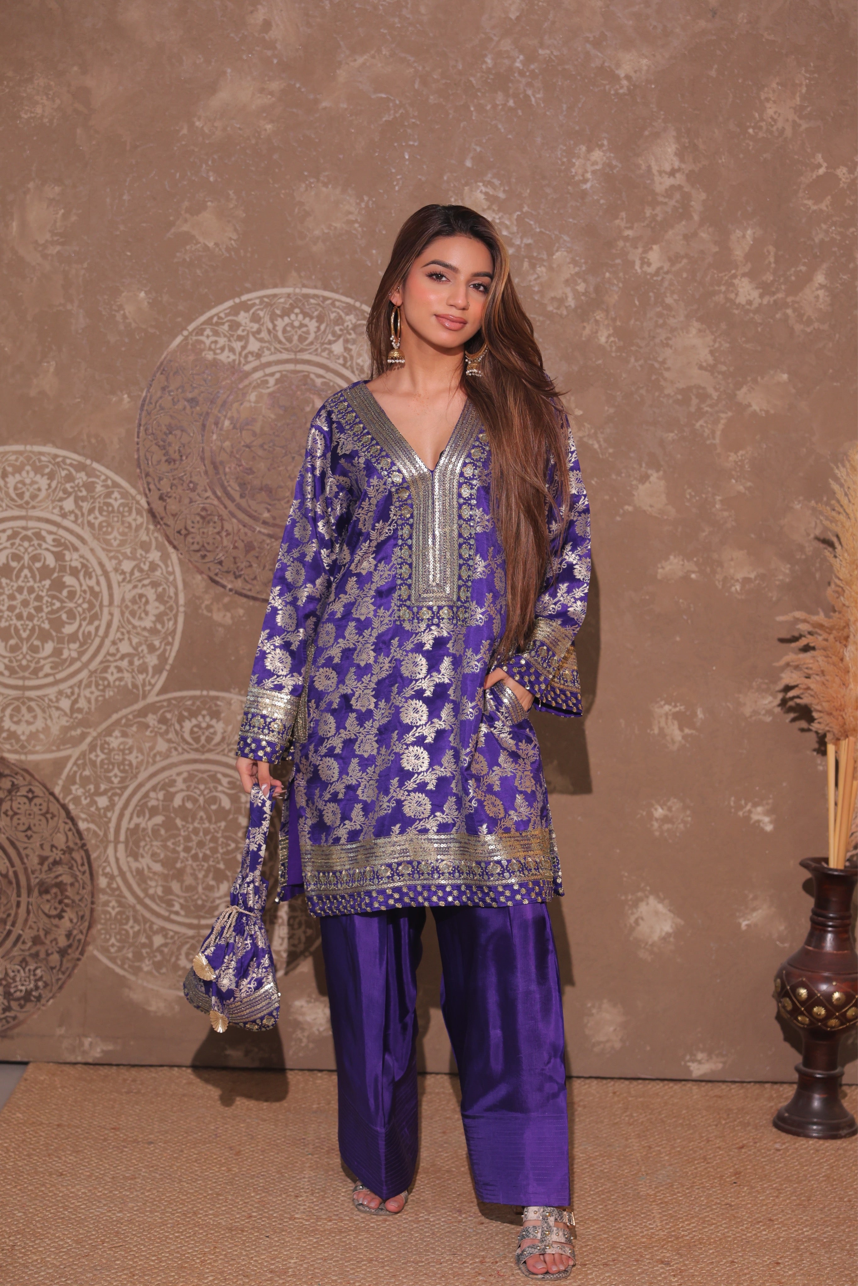Royal Purple Brocade Co-ord Set