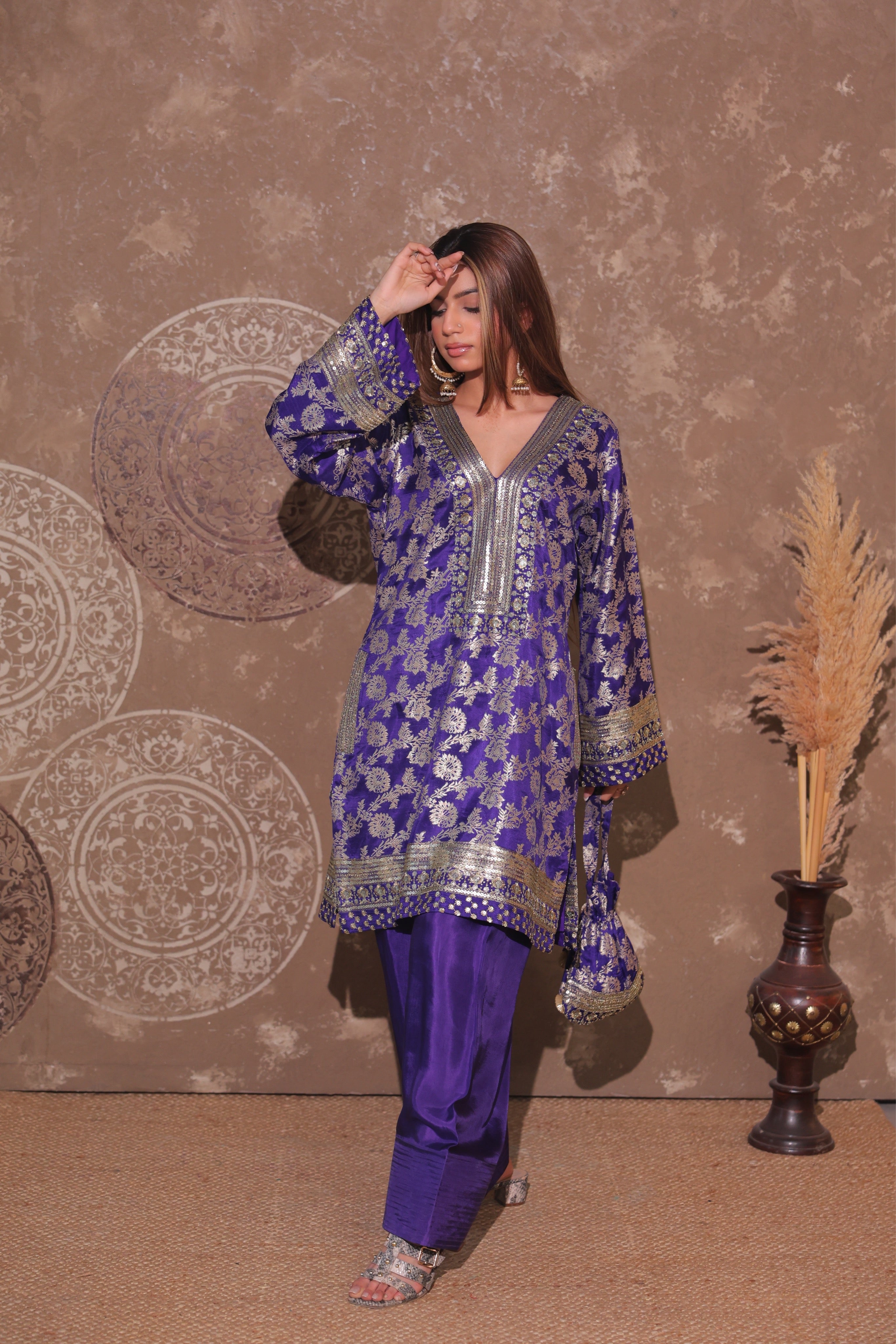 Royal Purple Brocade Co-ord Set