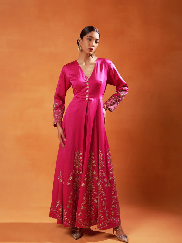 Rani Pink Embroidered Anarkali Set