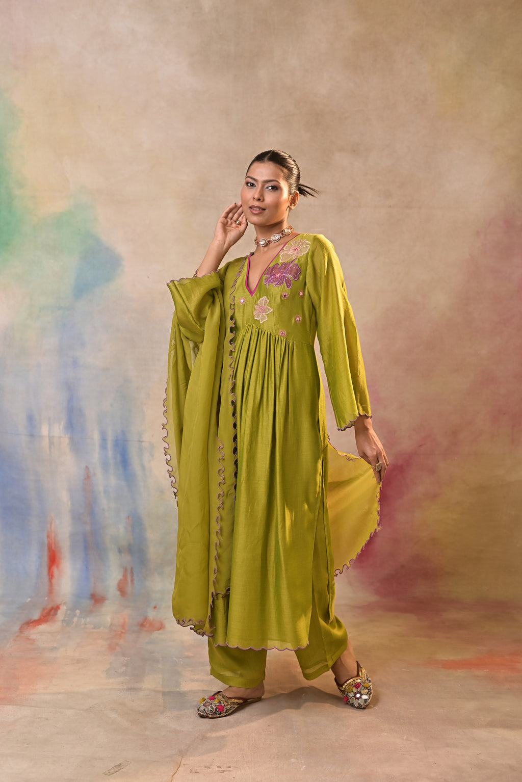 Olive Bloom Embroidered Set