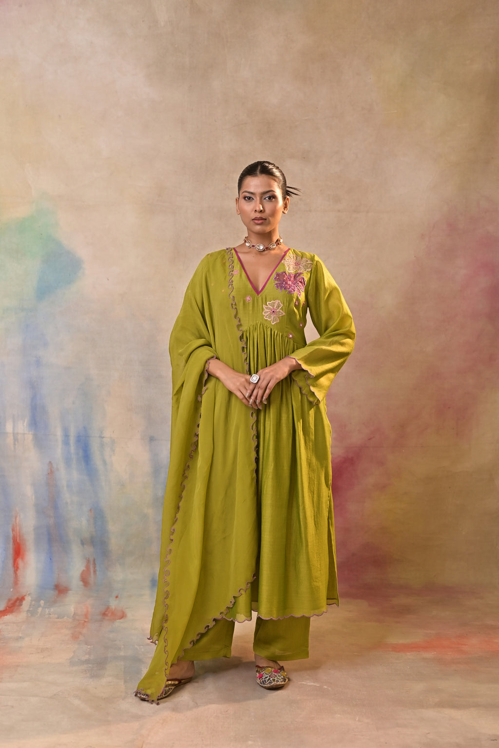 Olive Bloom Embroidered Set