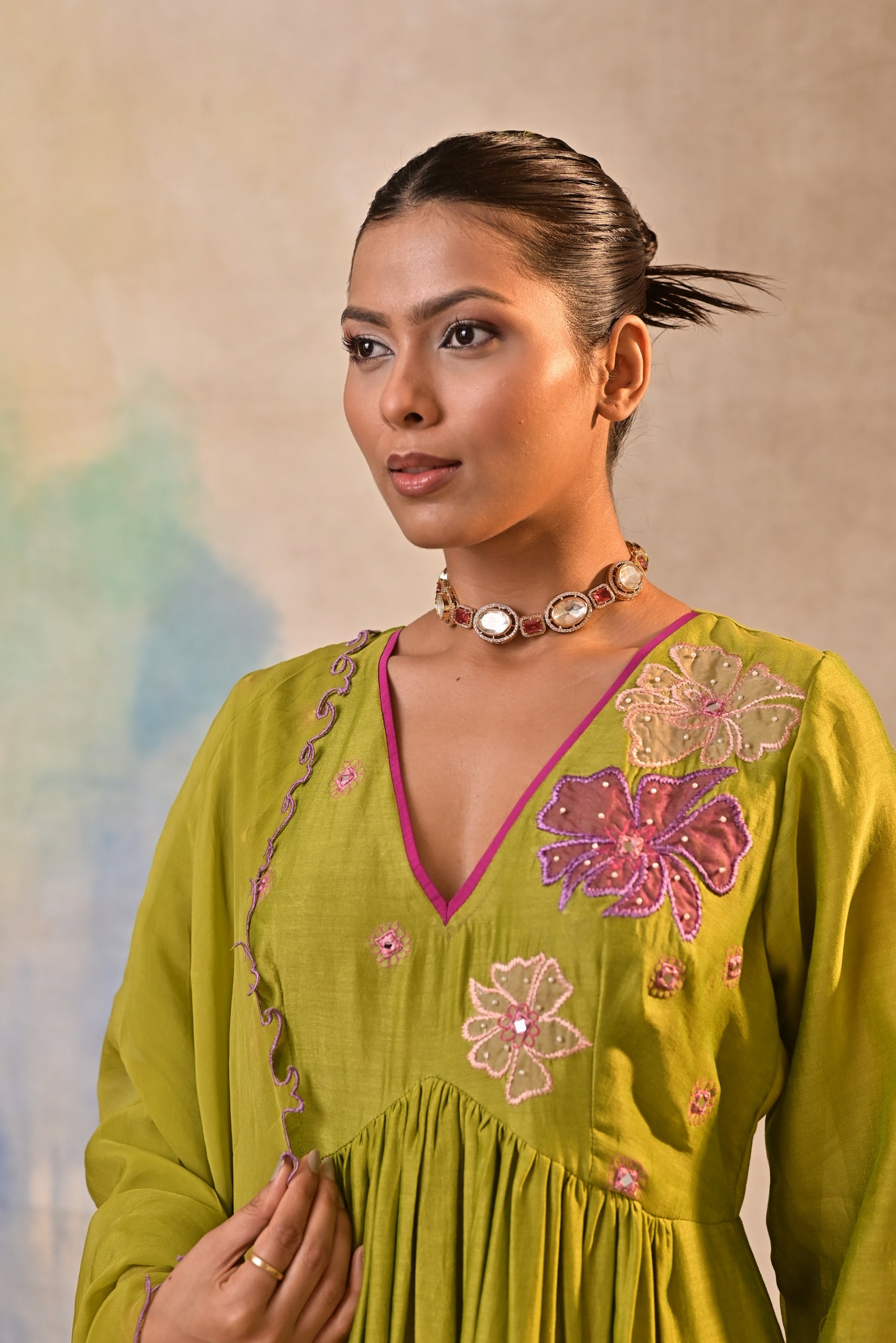 Olive Bloom Embroidered Set