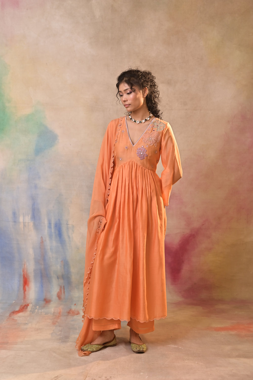 Peach Bloom Embroidered Set