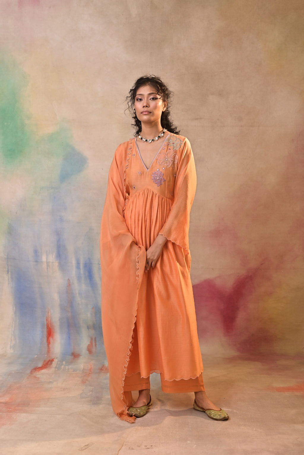 Peach Bloom Embroidered Set
