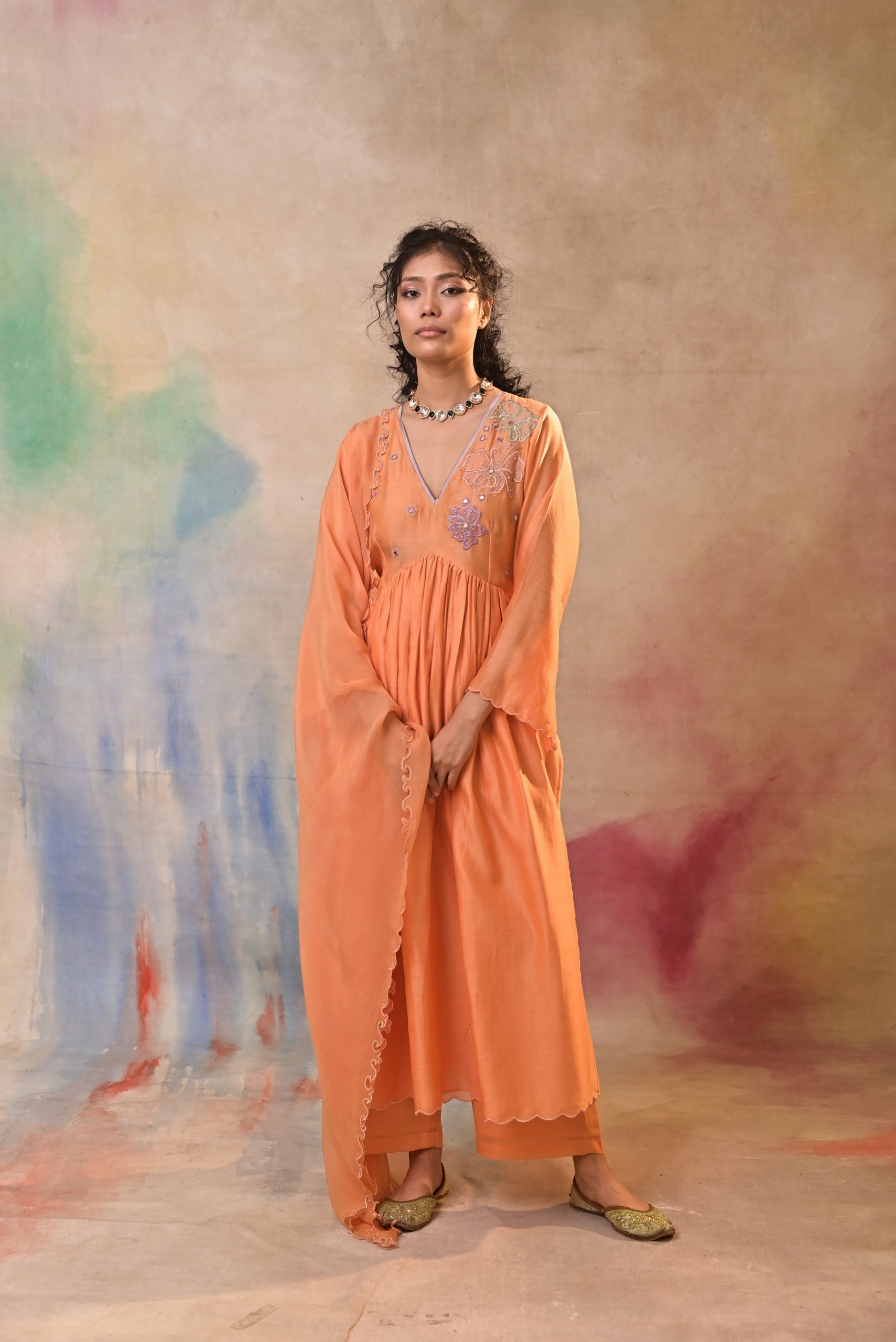 Peach Bloom Embroidered Set