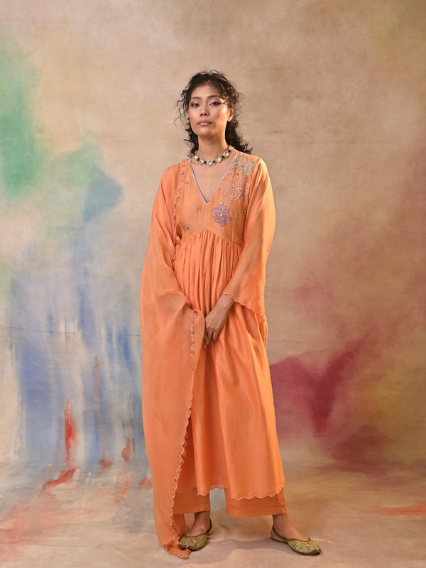 Peach Bloom Embroidered Set