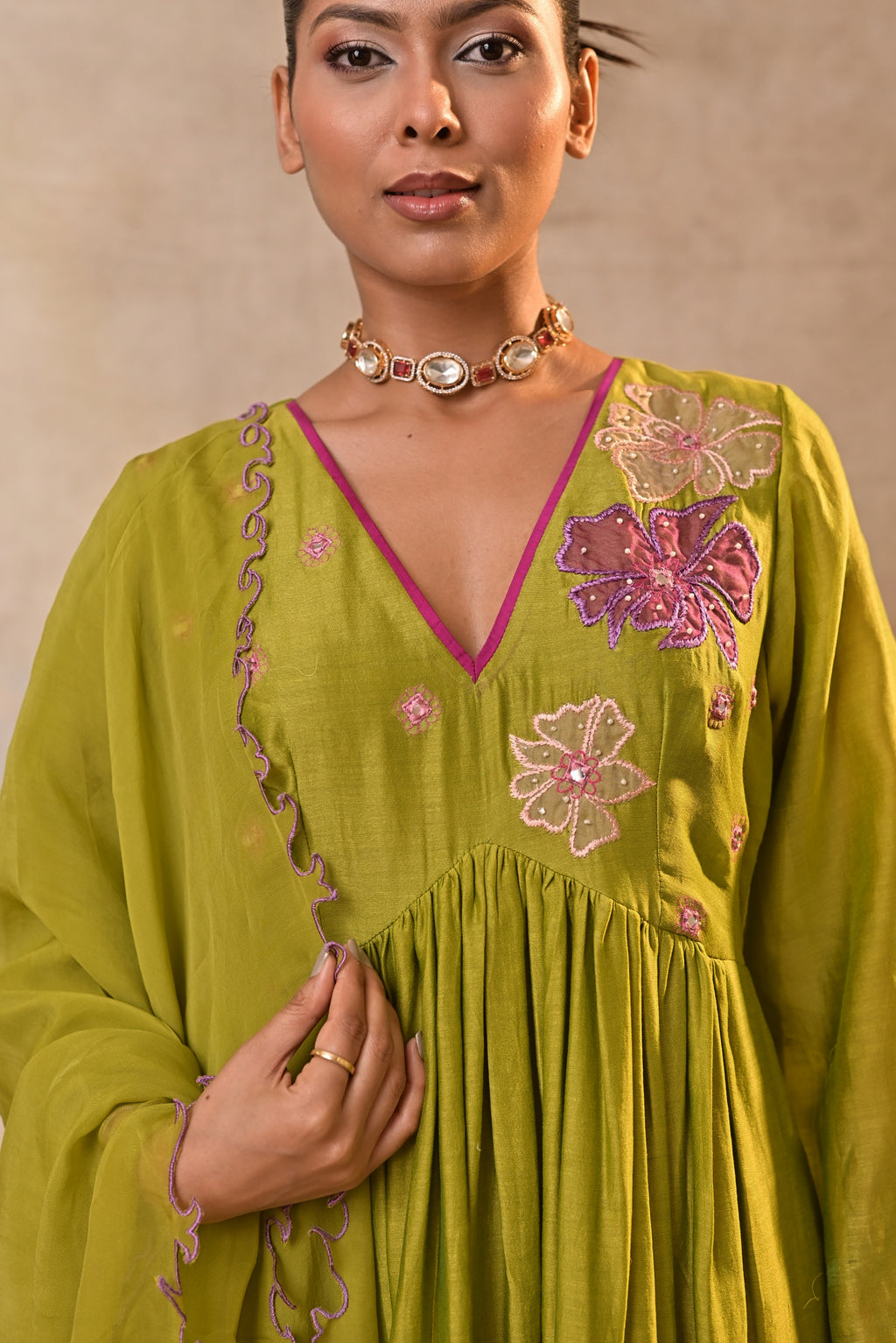 Olive Bloom Embroidered Set