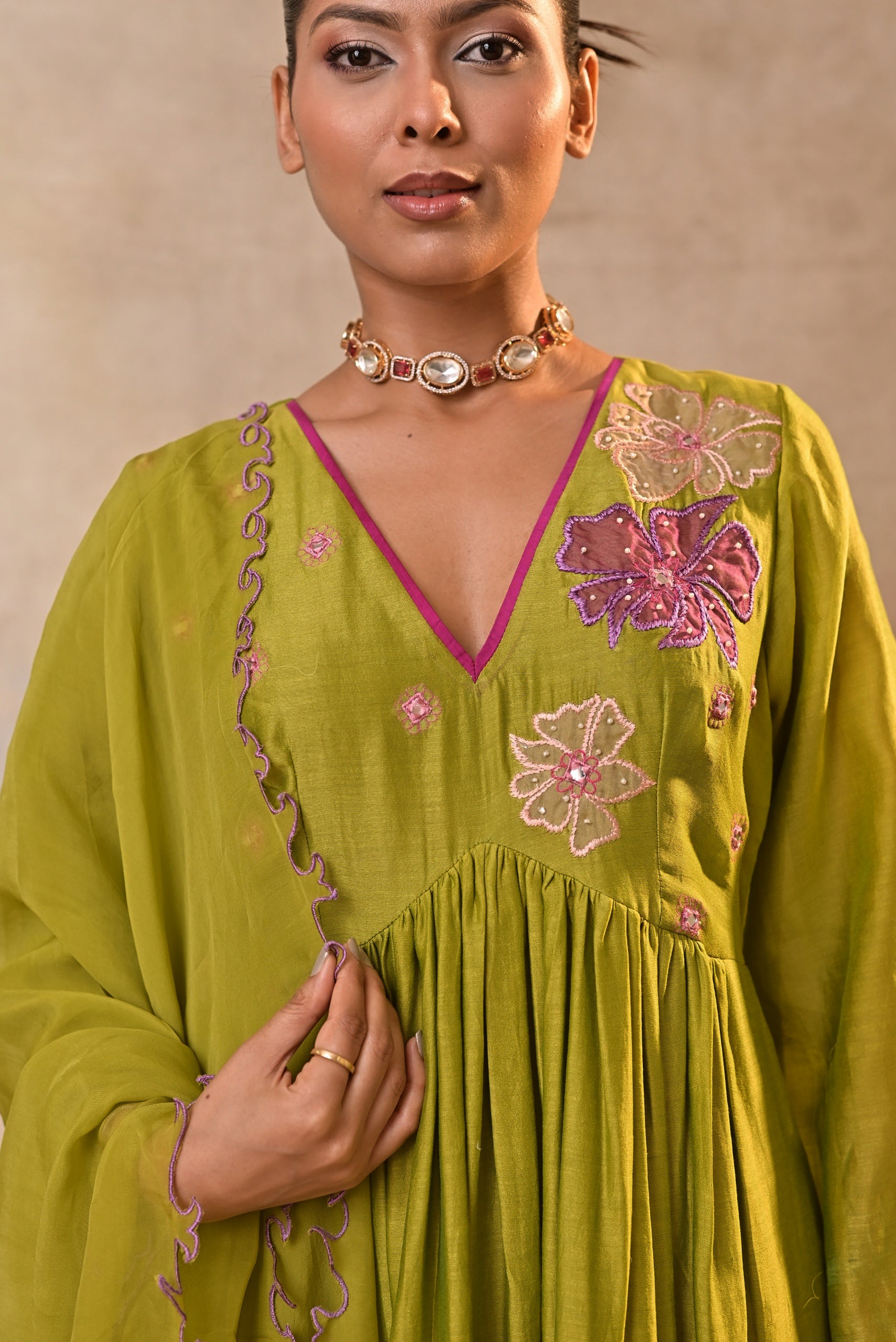 Olive Bloom Embroidered Set
