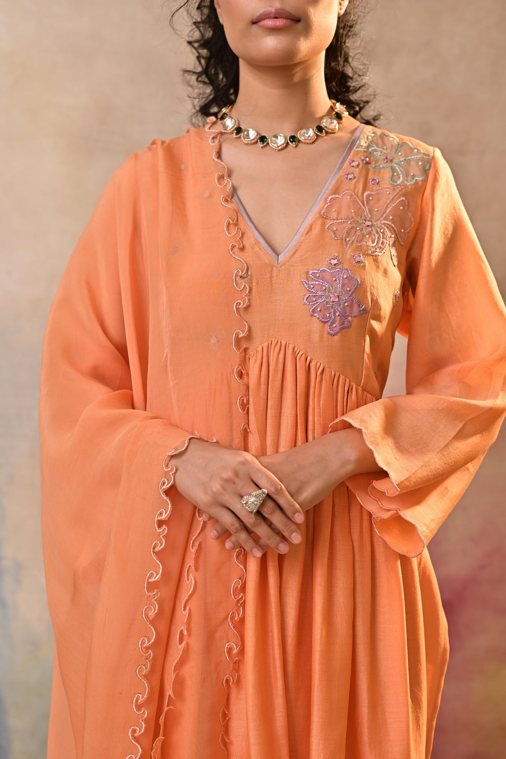 Peach Bloom Embroidered Set