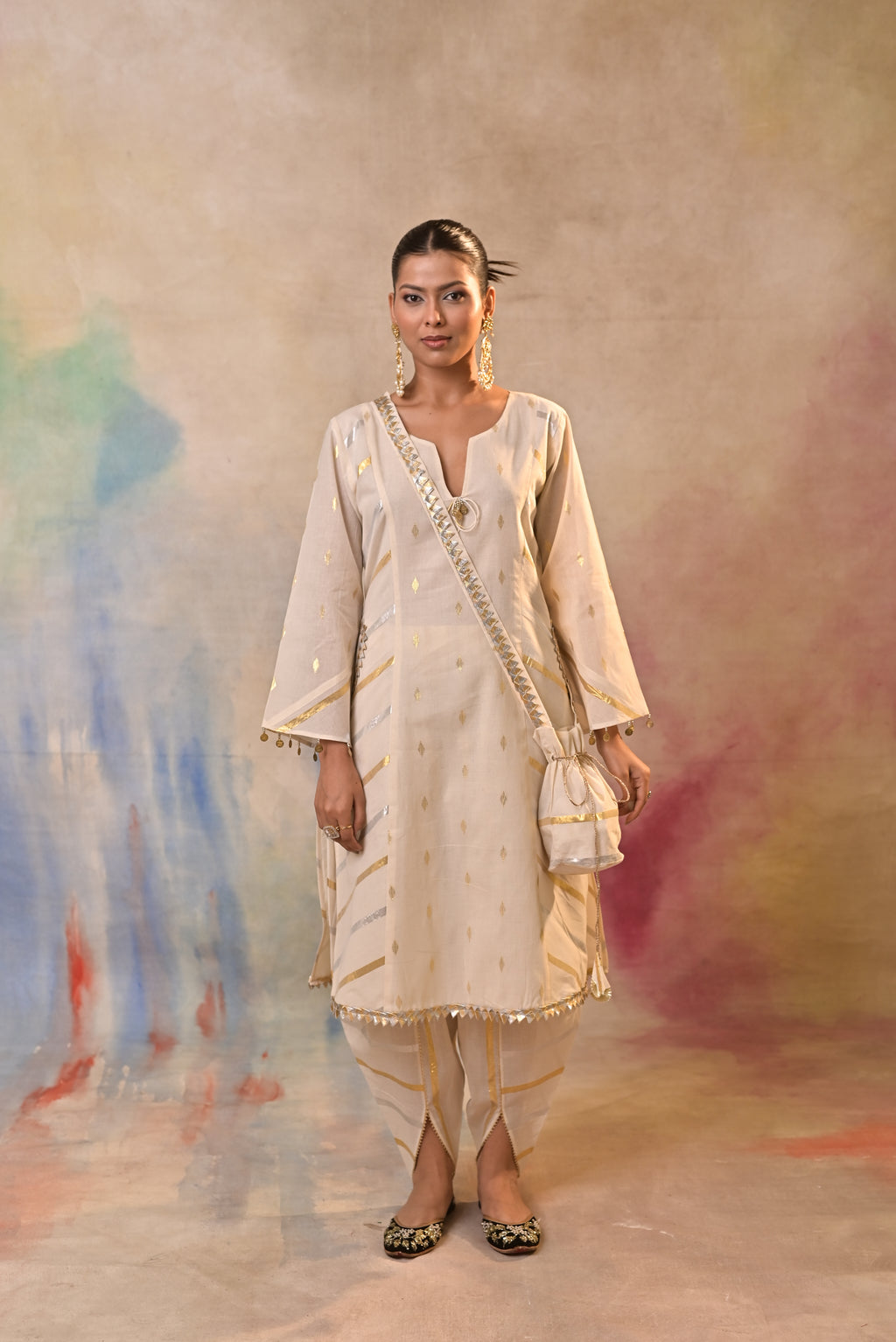 Ivory Gold Angrakha Kurta Set