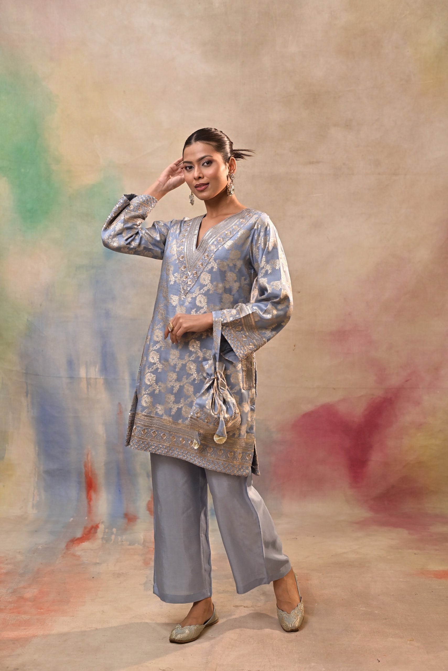 Powder Blue Brocade Co-ord Set