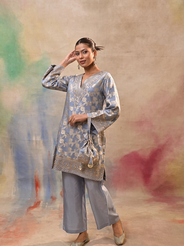 Powder Blue Brocade Co-ord Set