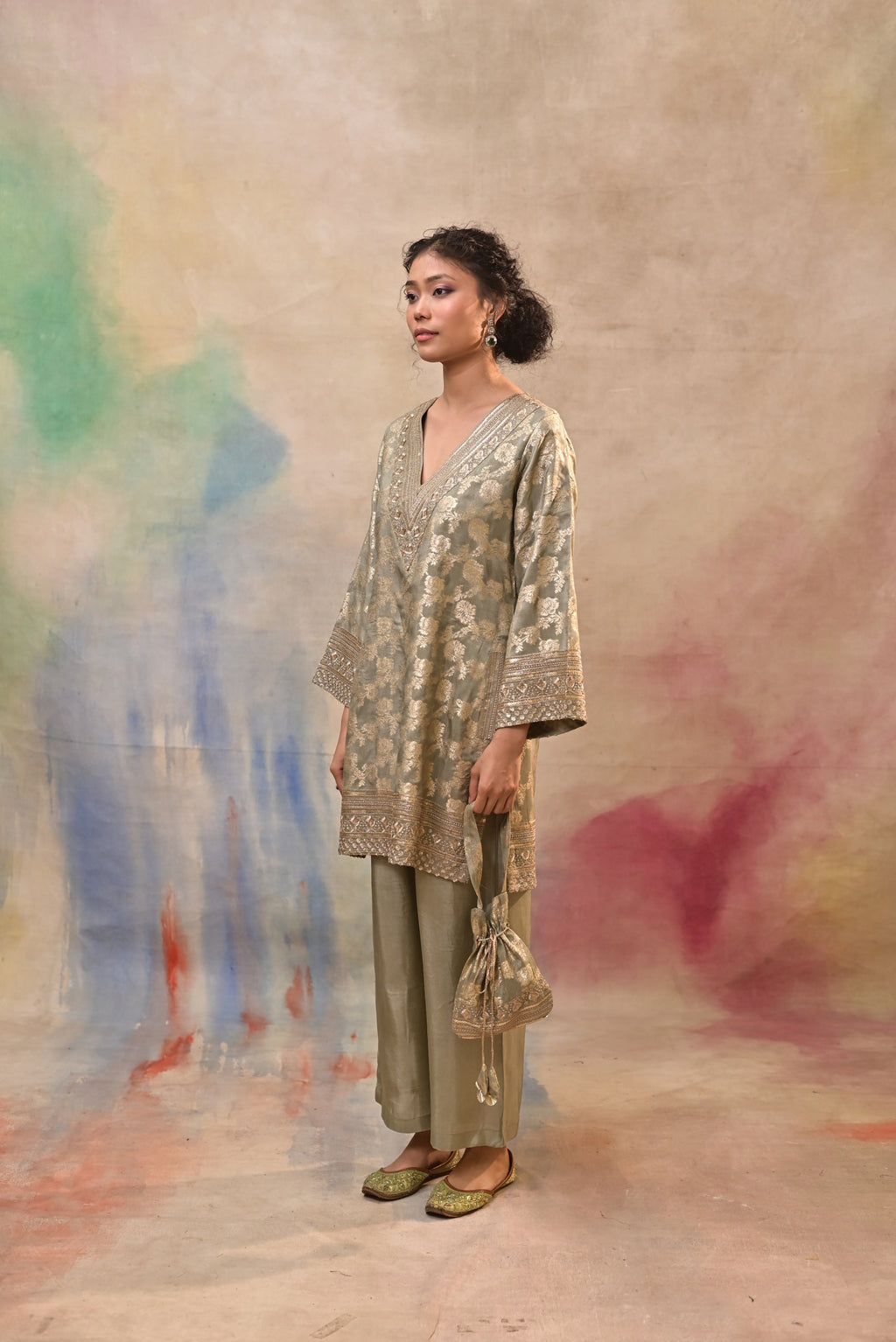 Olive Green Brocade Co-ord Set