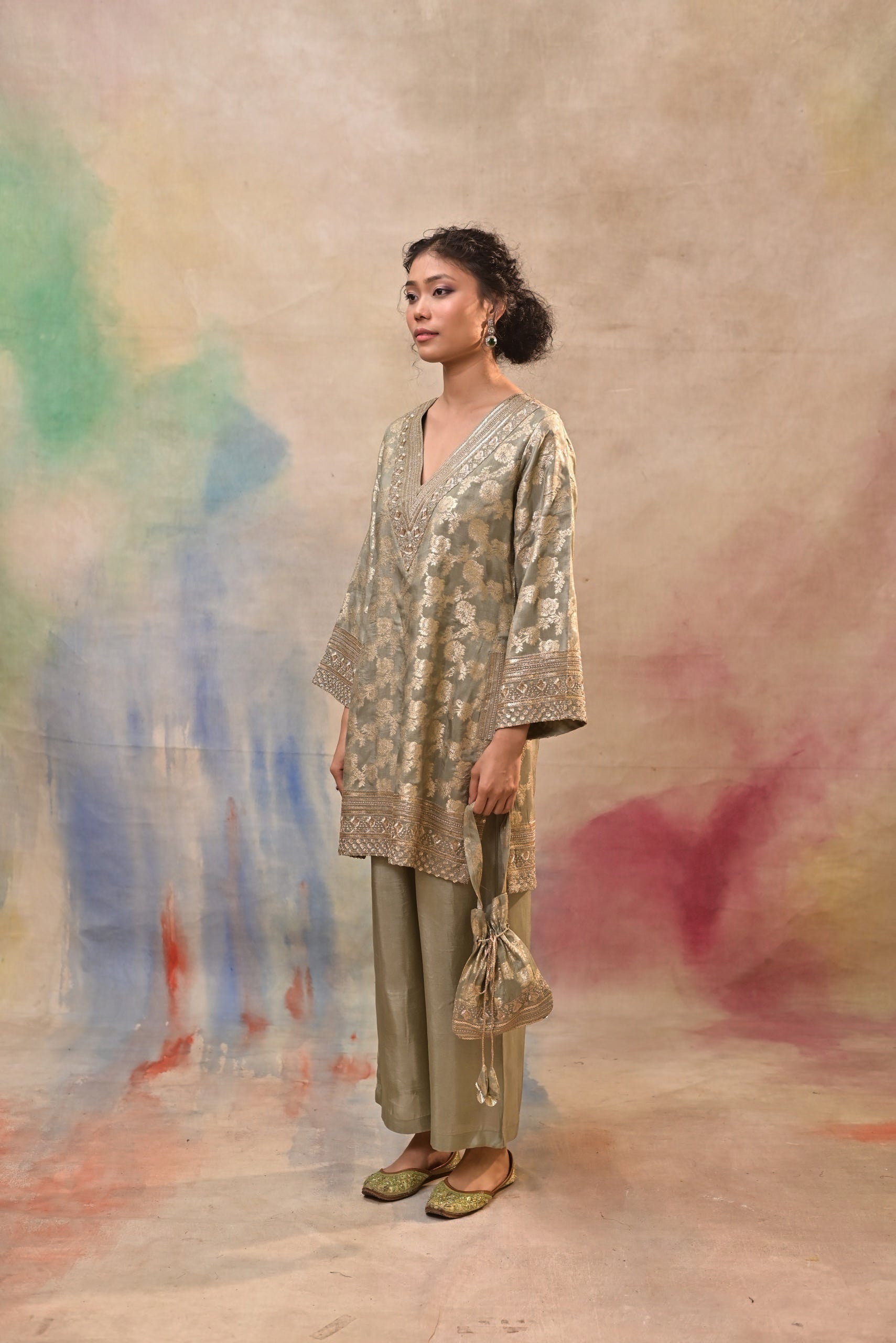 Olive Green Brocade Co-ord Set