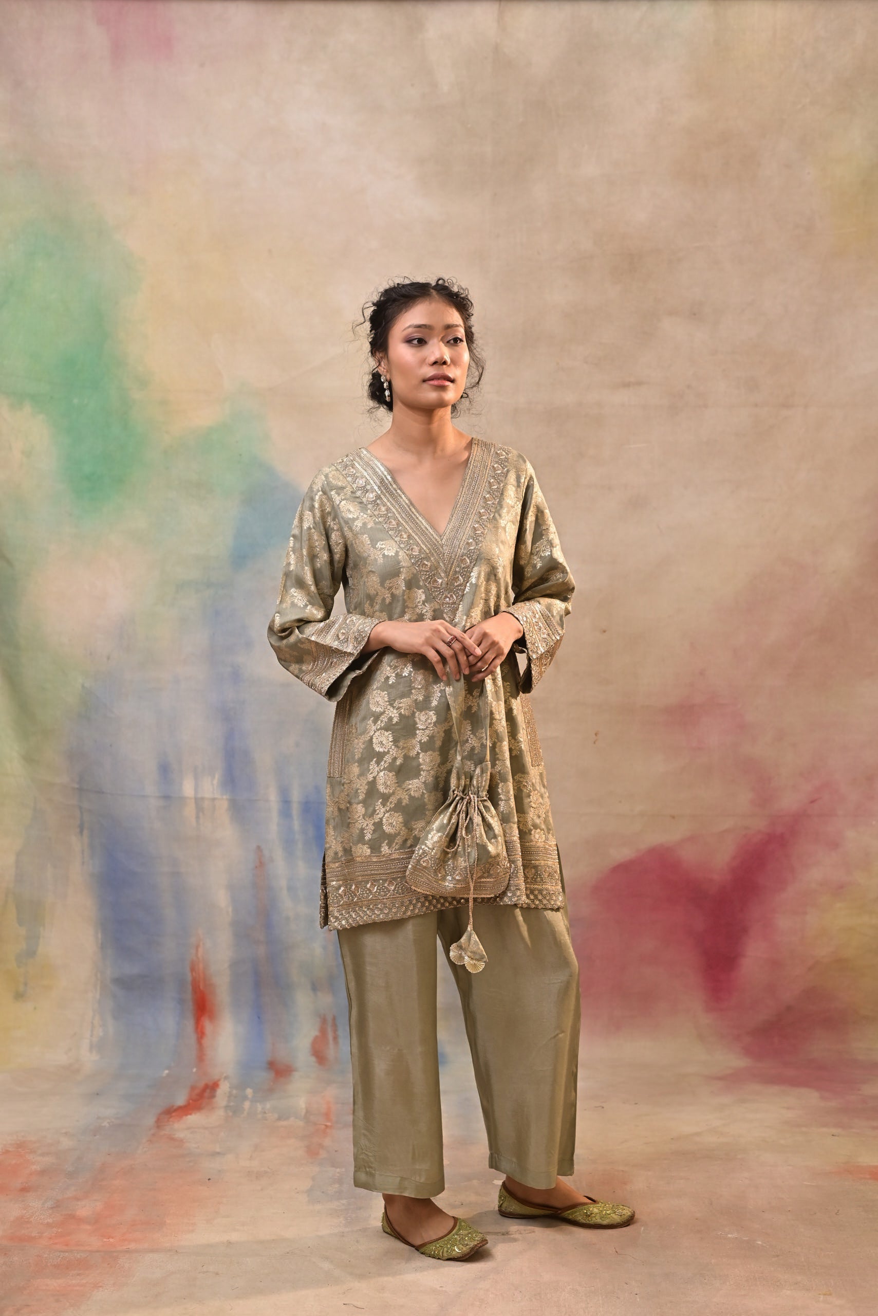 Olive Green Brocade Co-ord Set