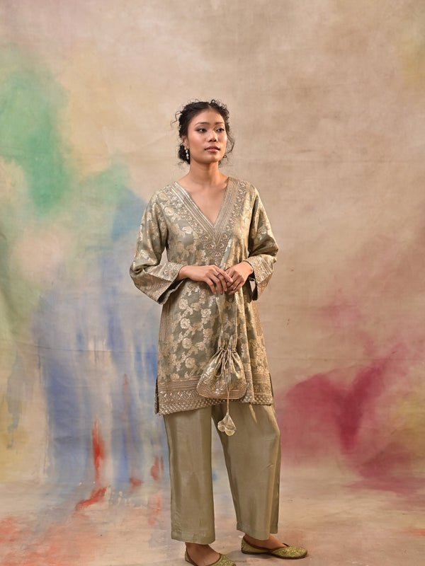 Olive Green Brocade Co-ord Set