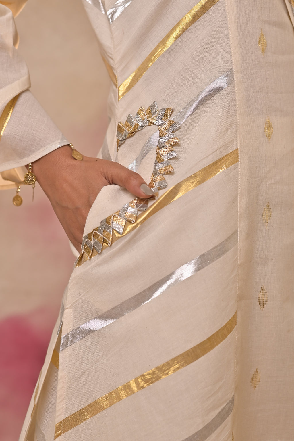 Ivory Gold Angrakha Kurta Set