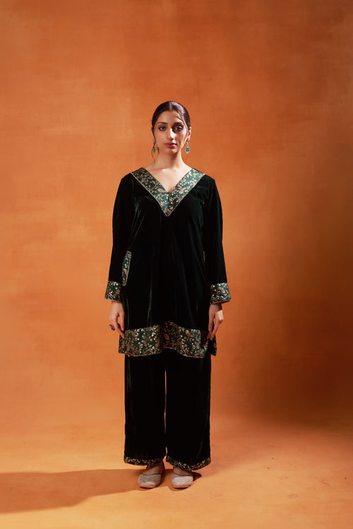 Emerald Brocade Velvet Co-ord Set