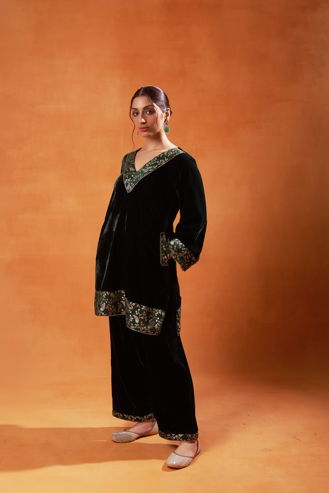 Emerald Brocade Velvet Co-ord Set