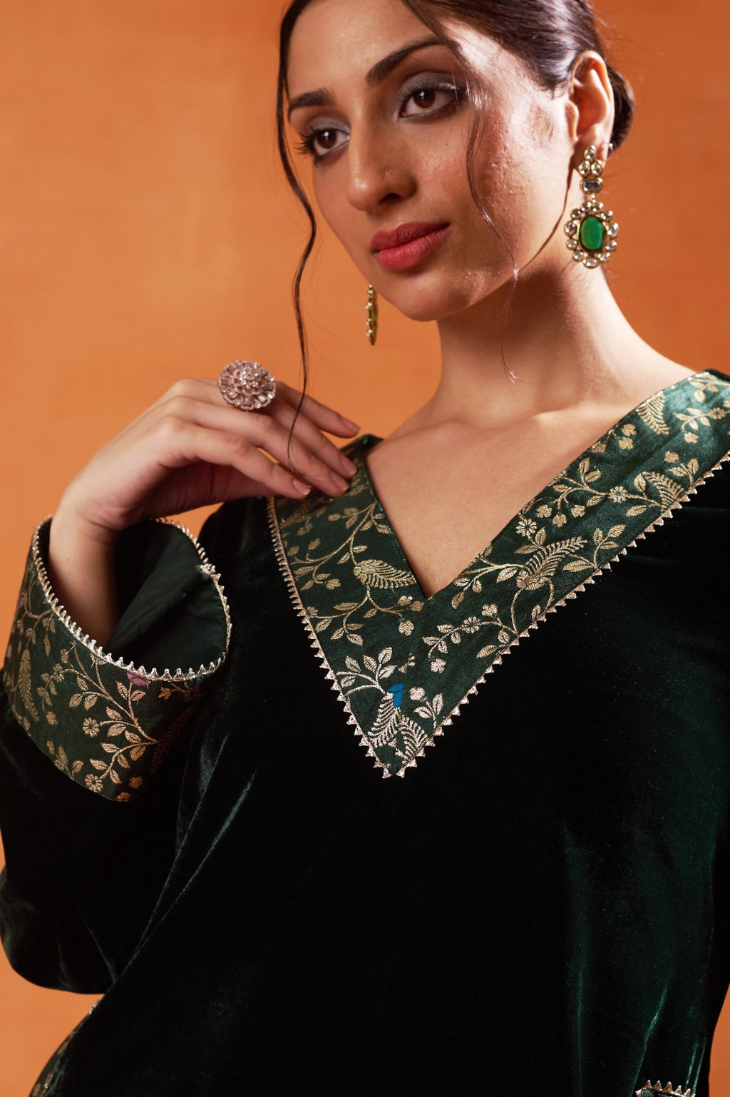 Emerald Brocade Velvet Co-ord Set