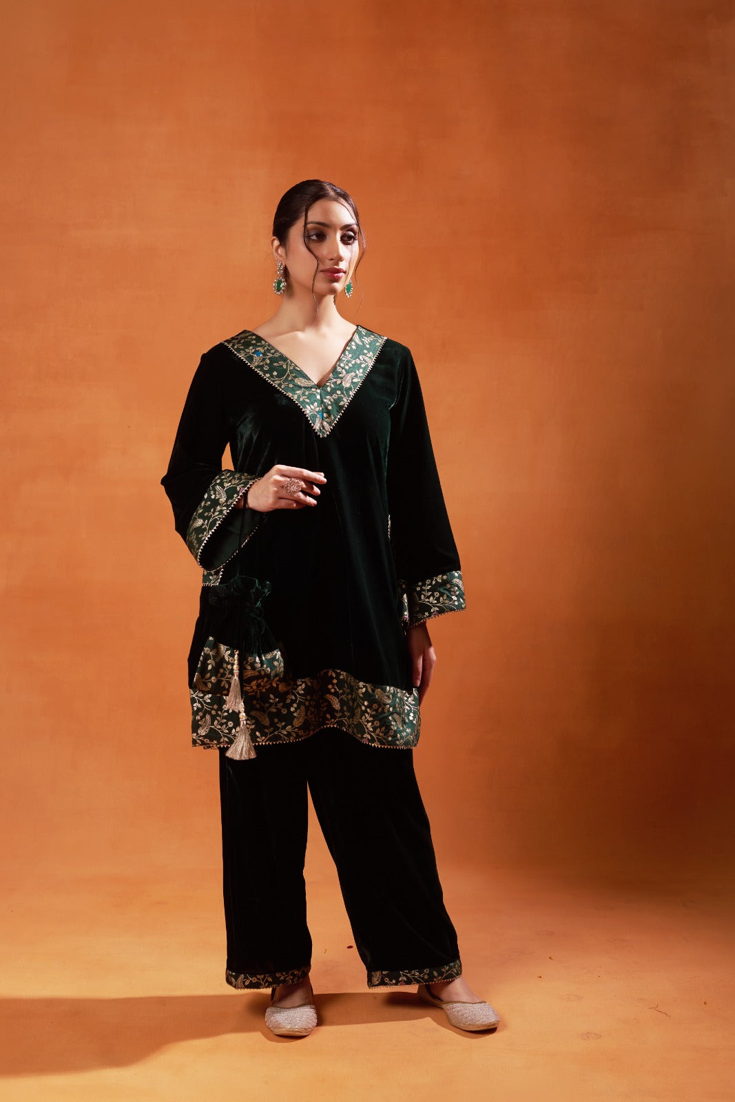 Emerald Brocade Velvet Co-ord Set